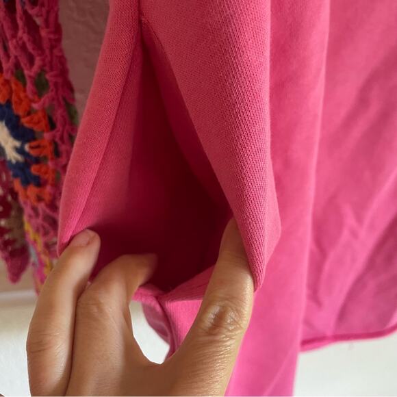 Umgee Pink Dress with Colorful Crochet Sleeves Terry Cloth Dress - Picture 6 of 7